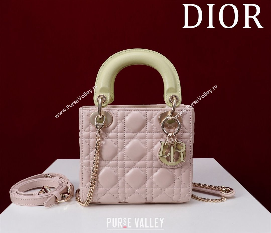 Dior Mini Lady Dior Bag in Two-Tone Cannage Lambskin Pink/Green 2024 M0505 (XXG-240923072)