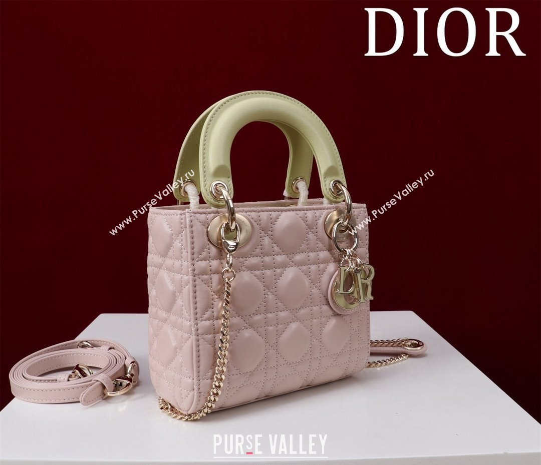 Dior Mini Lady Dior Bag in Two-Tone Cannage Lambskin Pink/Green 2024 M0505 (XXG-240923072)