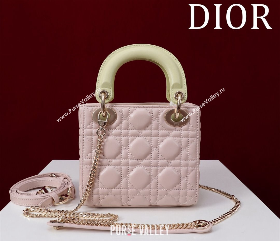 Dior Mini Lady Dior Bag in Two-Tone Cannage Lambskin Pink/Green 2024 M0505 (XXG-240923072)