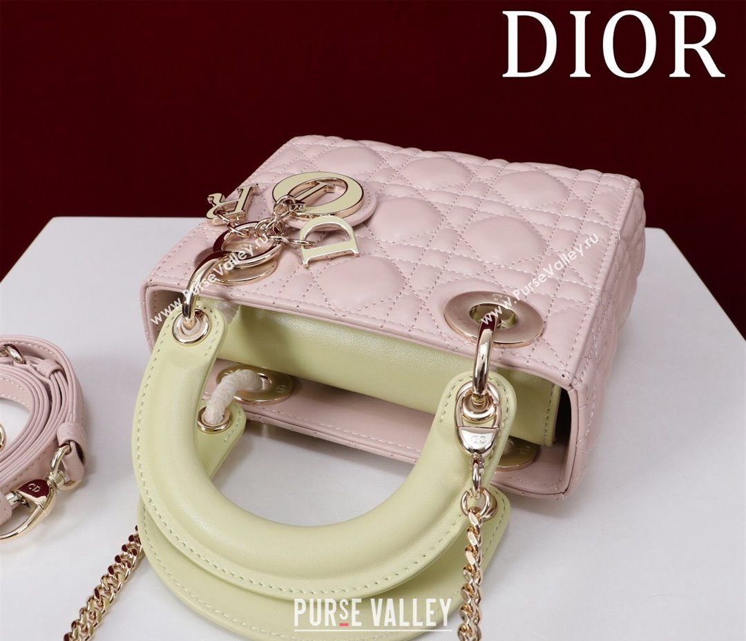 Dior Mini Lady Dior Bag in Two-Tone Cannage Lambskin Pink/Green 2024 M0505 (XXG-240923072)