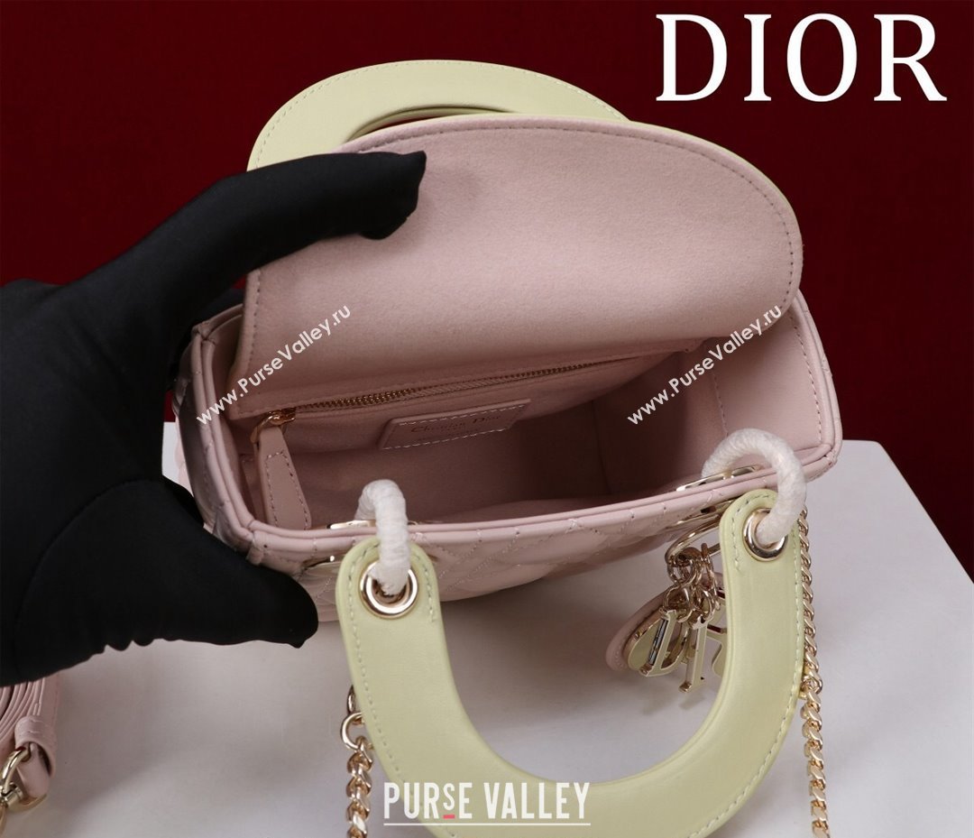 Dior Mini Lady Dior Bag in Two-Tone Cannage Lambskin Pink/Green 2024 M0505 (XXG-240923072)