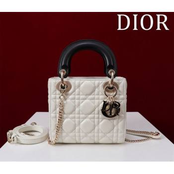 Dior Mini Lady Dior Bag in Two-Tone Cannage Lambskin White/Black 2024 M0505 (XXG-240923073)