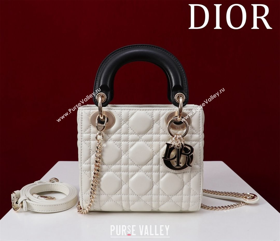 Dior Mini Lady Dior Bag in Two-Tone Cannage Lambskin White/Black 2024 M0505 (XXG-240923073)