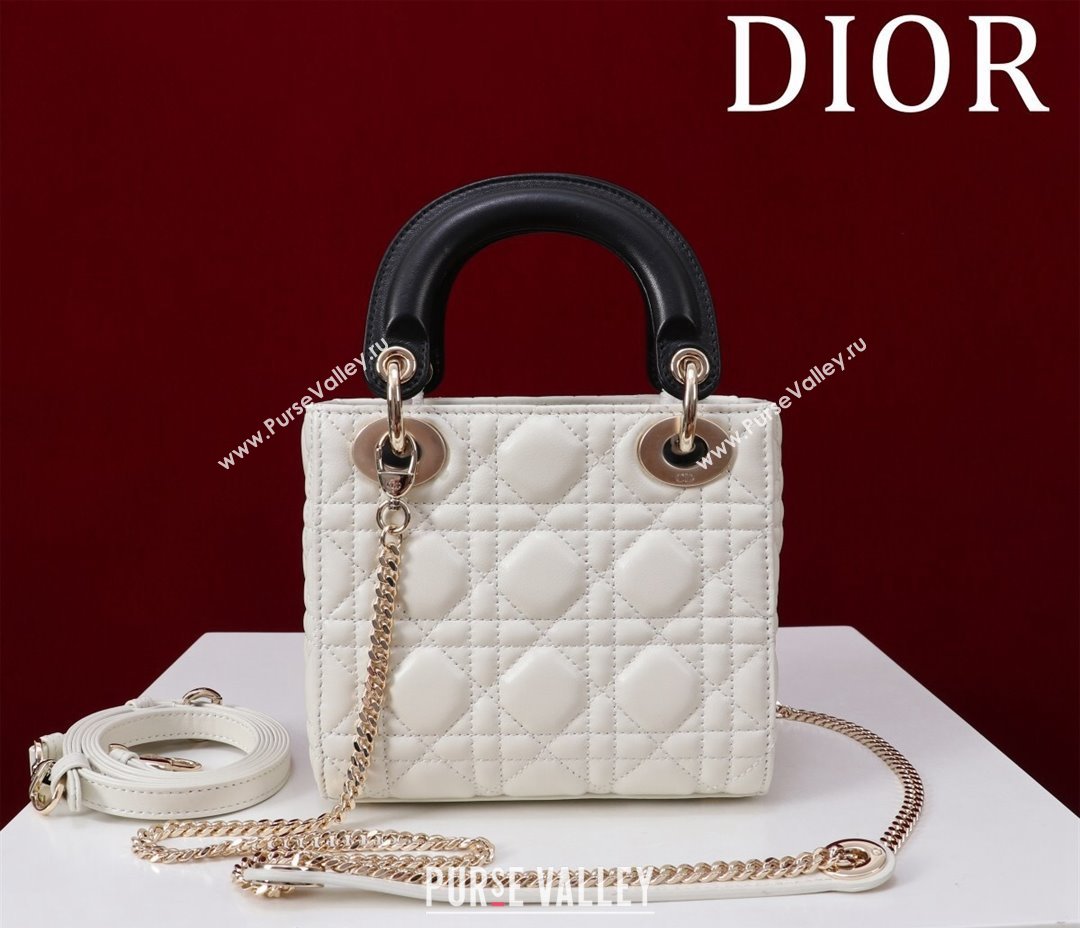 Dior Mini Lady Dior Bag in Two-Tone Cannage Lambskin White/Black 2024 M0505 (XXG-240923073)