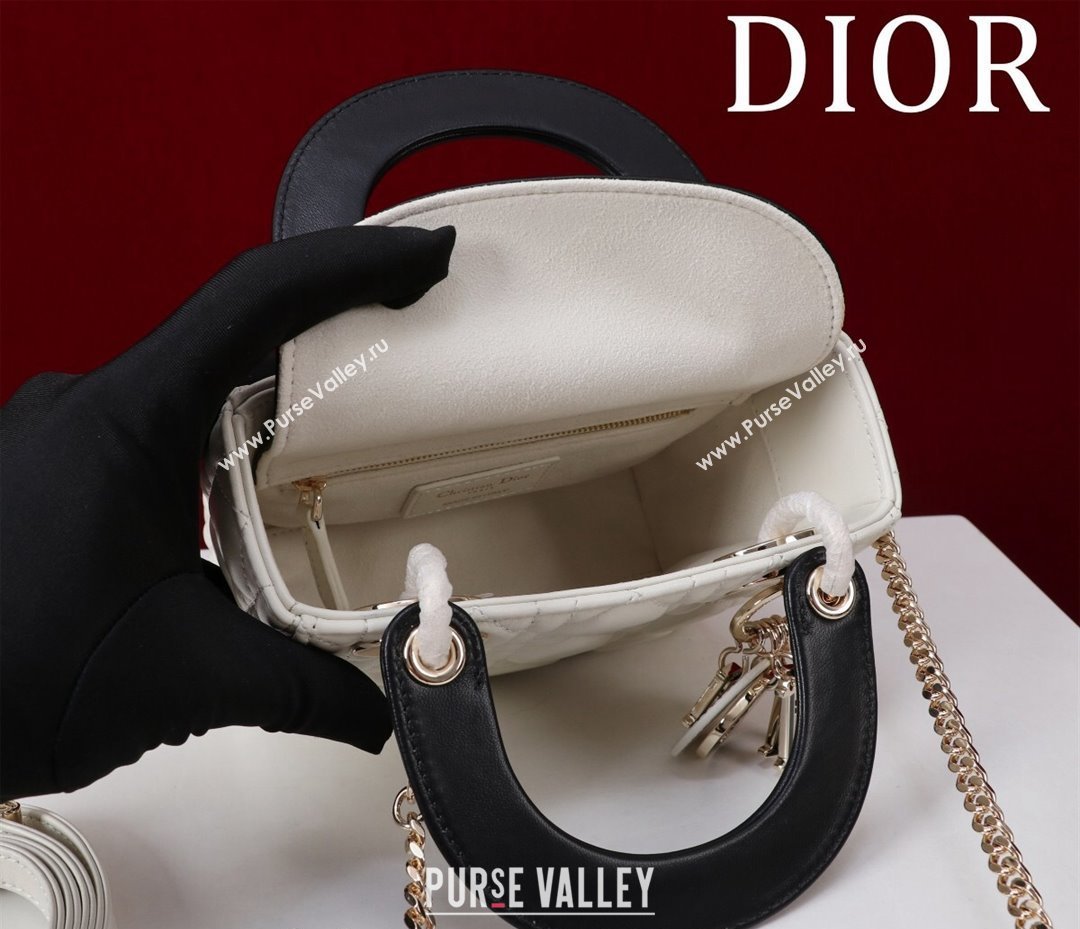 Dior Mini Lady Dior Bag in Two-Tone Cannage Lambskin White/Black 2024 M0505 (XXG-240923073)