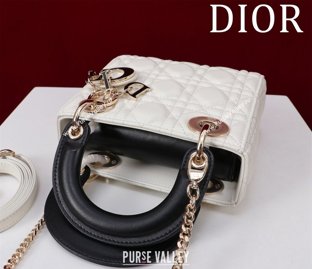 Dior Mini Lady Dior Bag in Two-Tone Cannage Lambskin White/Black 2024 M0505 (XXG-240923073)