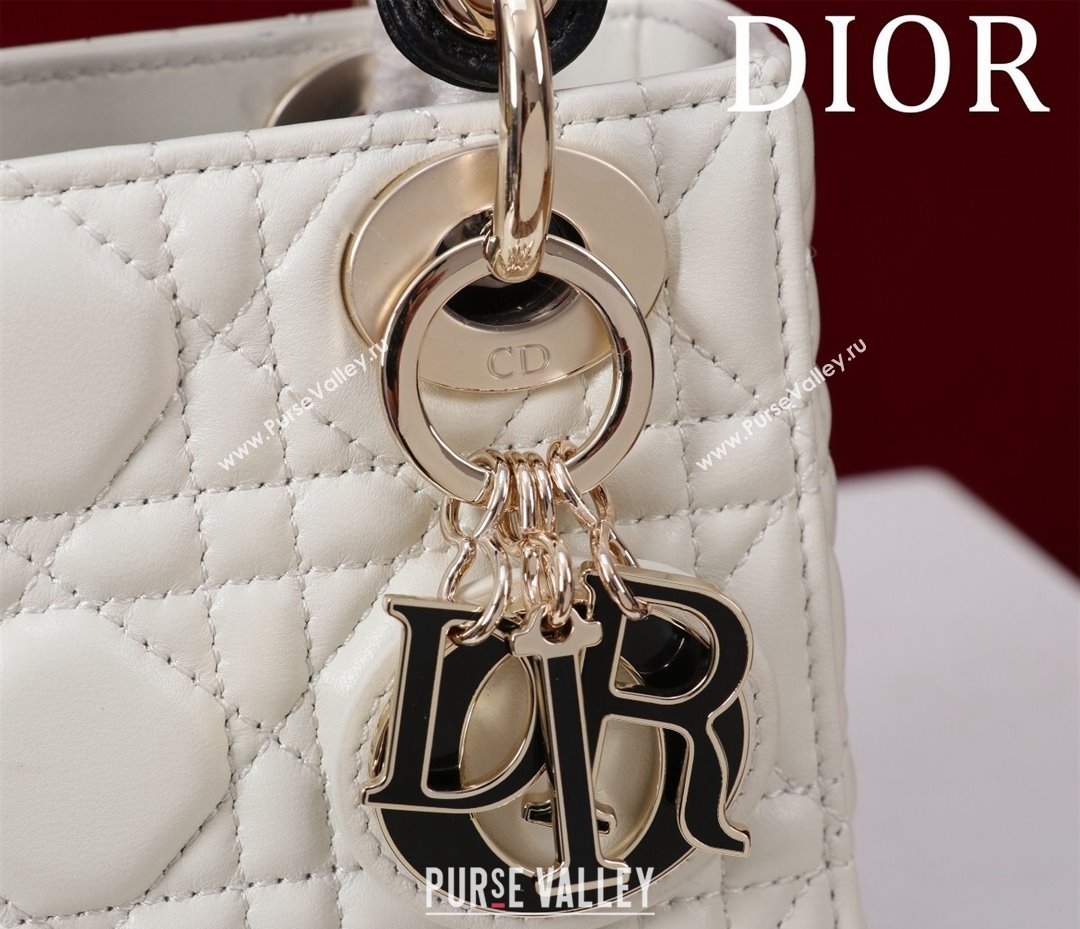 Dior Mini Lady Dior Bag in Two-Tone Cannage Lambskin White/Black 2024 M0505 (XXG-240923073)