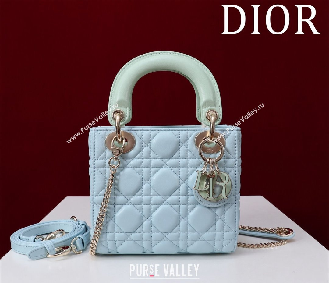 Dior Mini Lady Dior Bag in Two-Tone Cannage Lambskin Blue/Green 2024 M0505 (XXG-240923074)