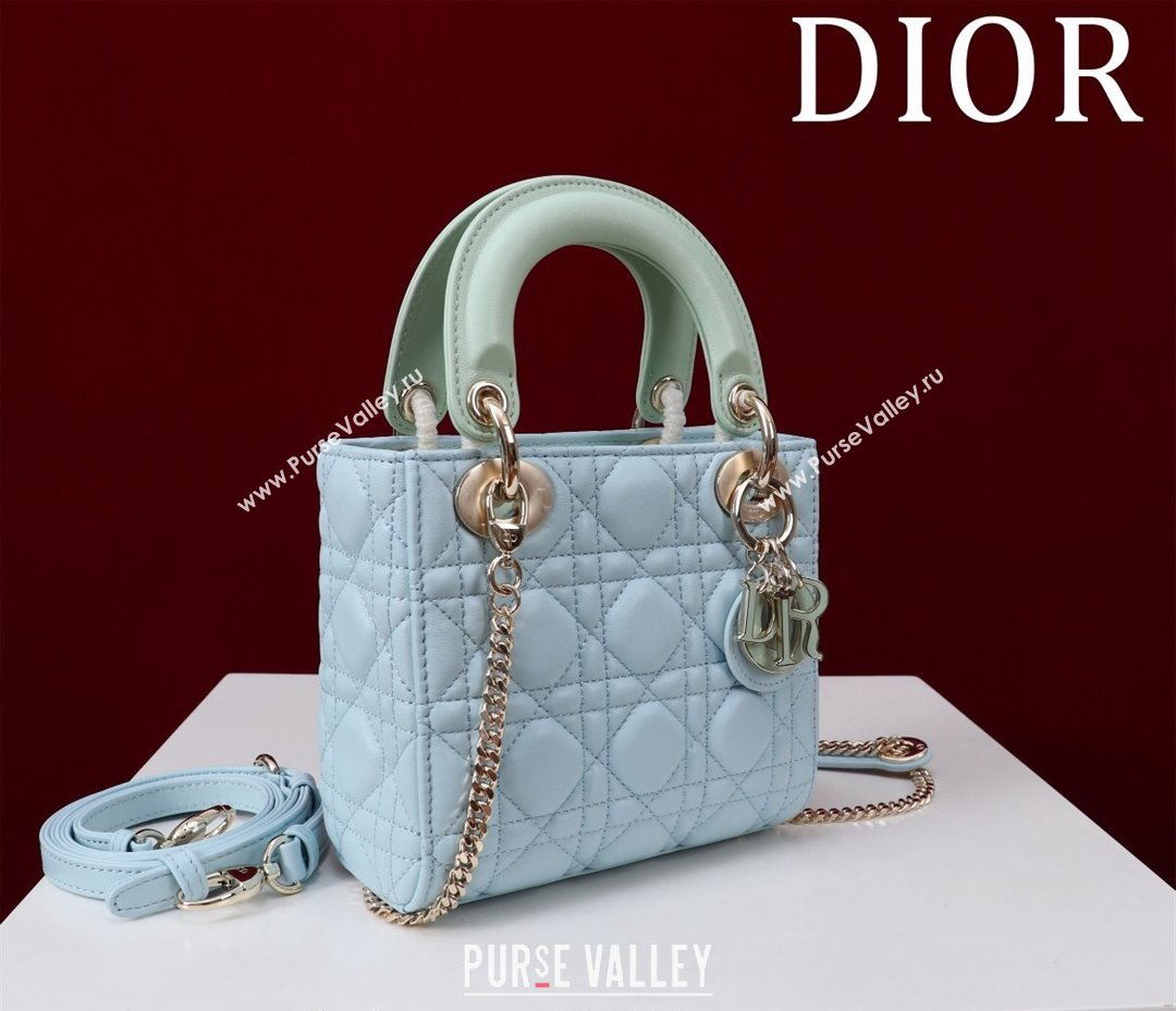 Dior Mini Lady Dior Bag in Two-Tone Cannage Lambskin Blue/Green 2024 M0505 (XXG-240923074)