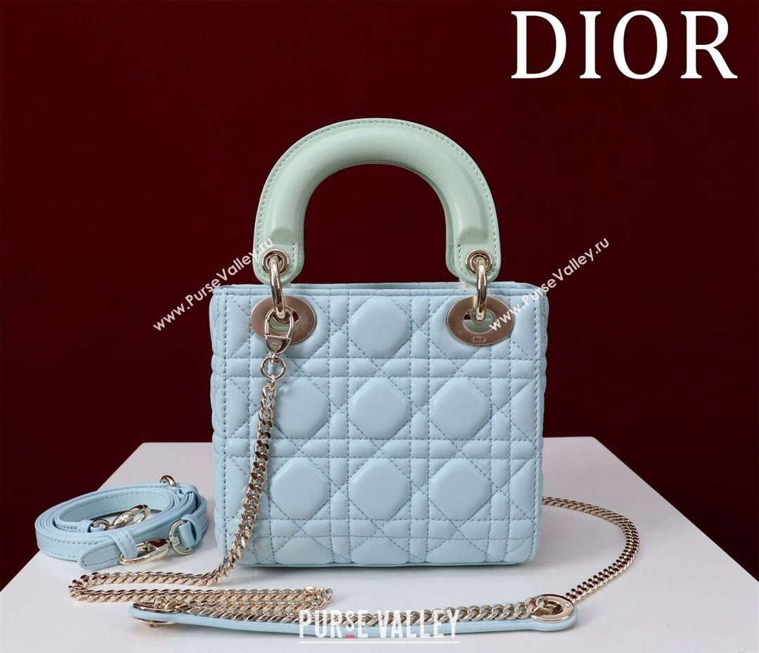 Dior Mini Lady Dior Bag in Two-Tone Cannage Lambskin Blue/Green 2024 M0505 (XXG-240923074)