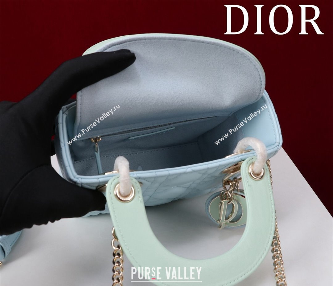 Dior Mini Lady Dior Bag in Two-Tone Cannage Lambskin Blue/Green 2024 M0505 (XXG-240923074)