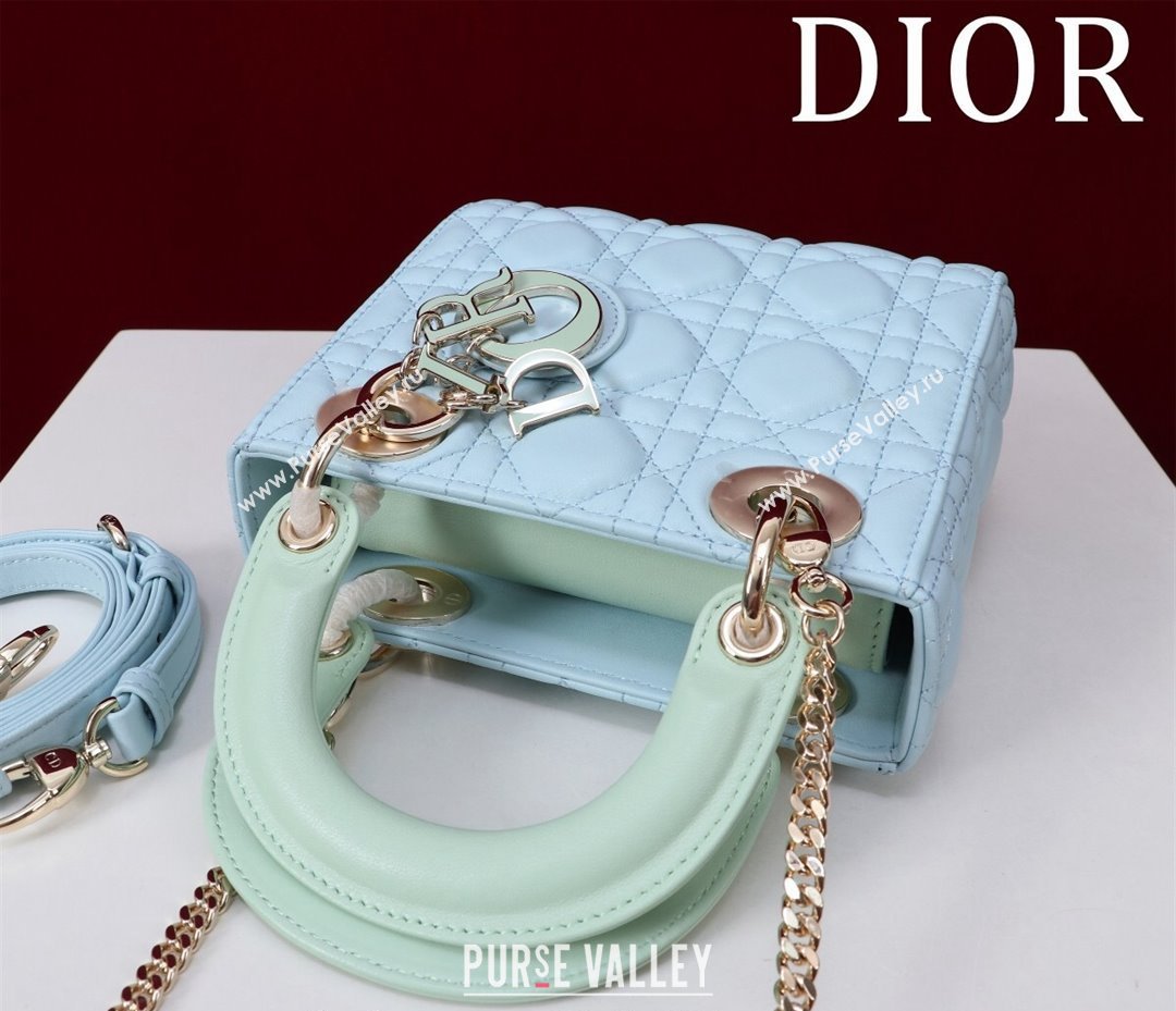 Dior Mini Lady Dior Bag in Two-Tone Cannage Lambskin Blue/Green 2024 M0505 (XXG-240923074)