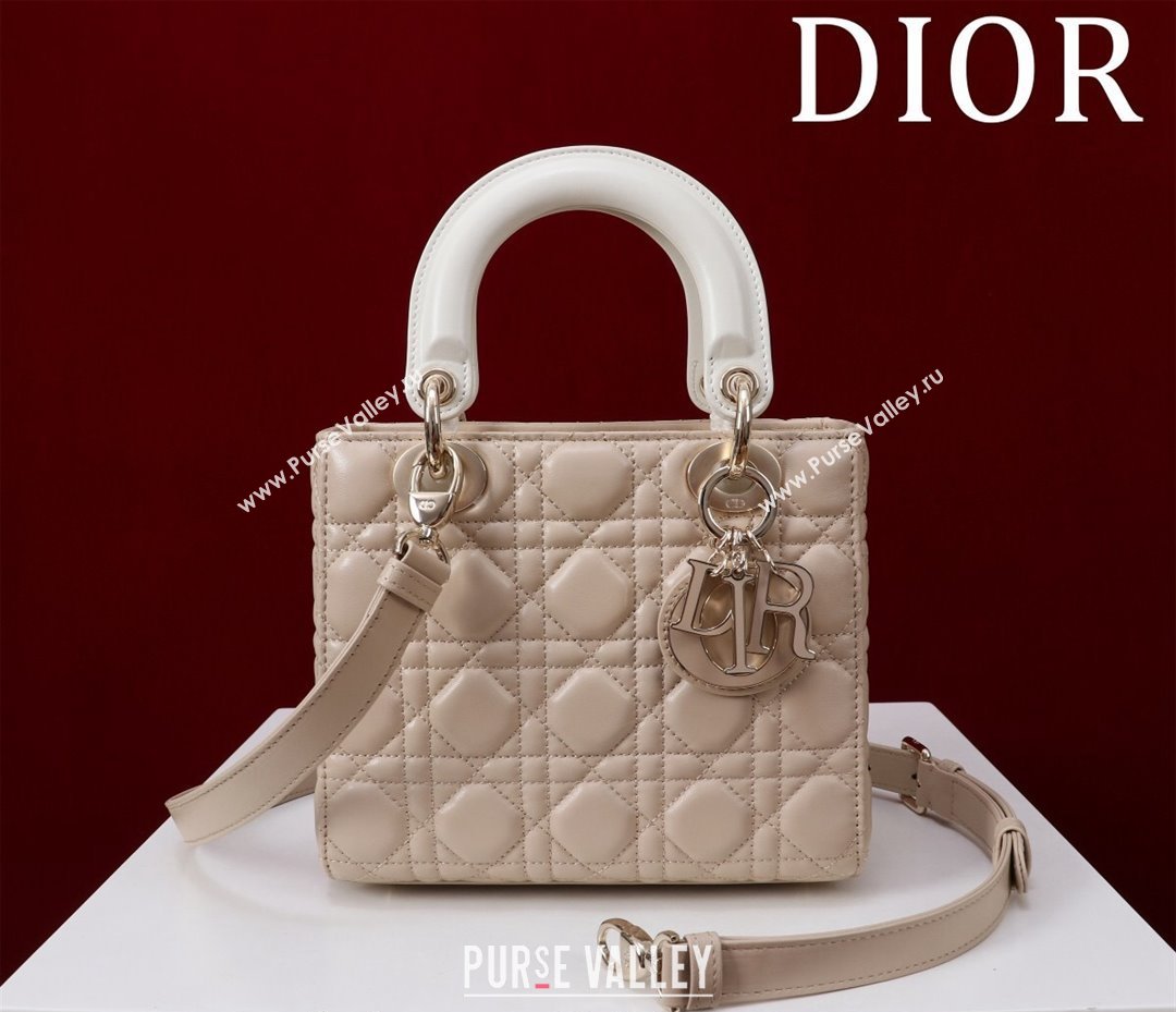 Dior Small Lady Bag in Two-Tone Cannage Lambskin Beige/White 2024 M0538 (XXG-240923075)