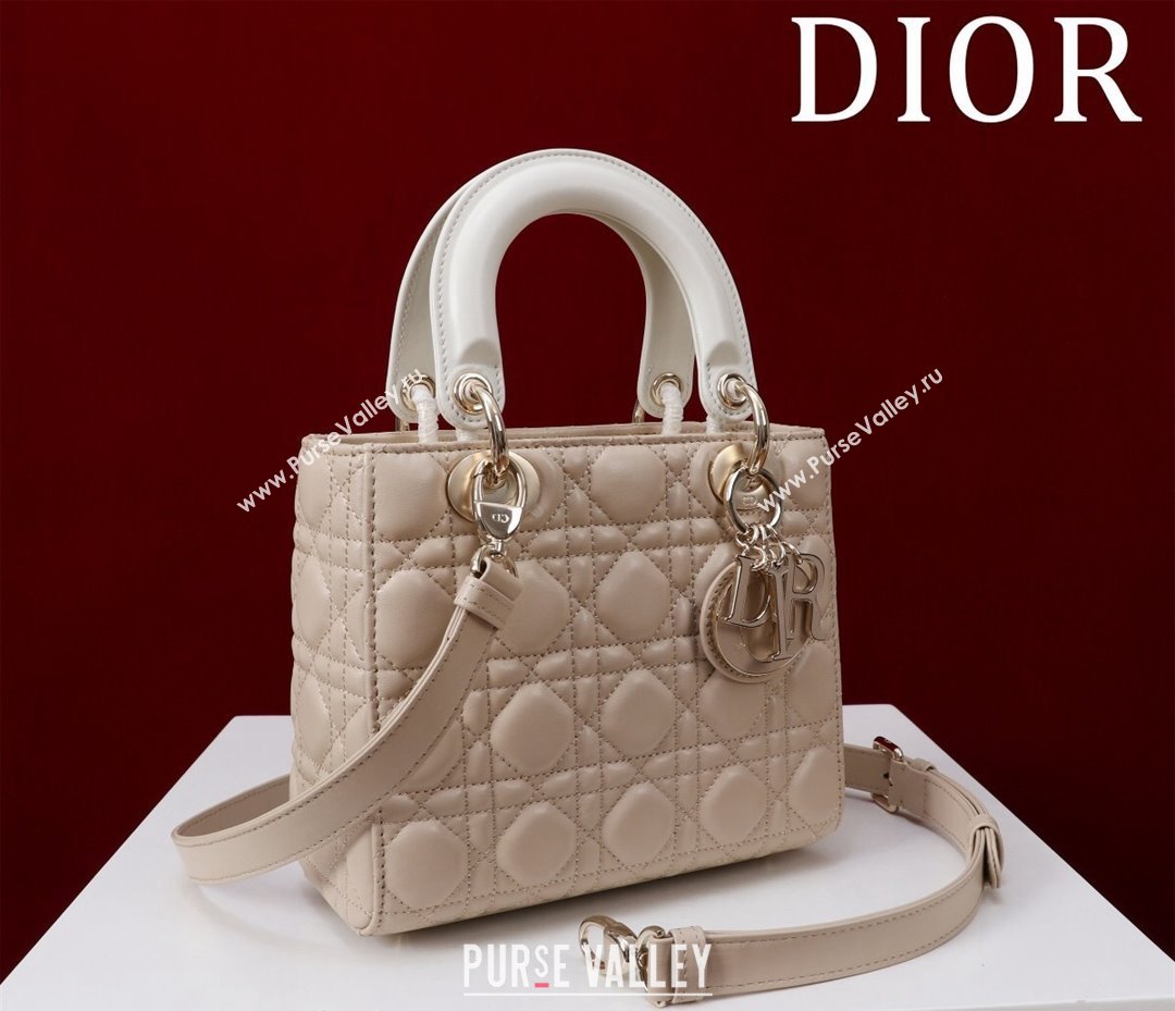 Dior Small Lady Bag in Two-Tone Cannage Lambskin Beige/White 2024 M0538 (XXG-240923075)