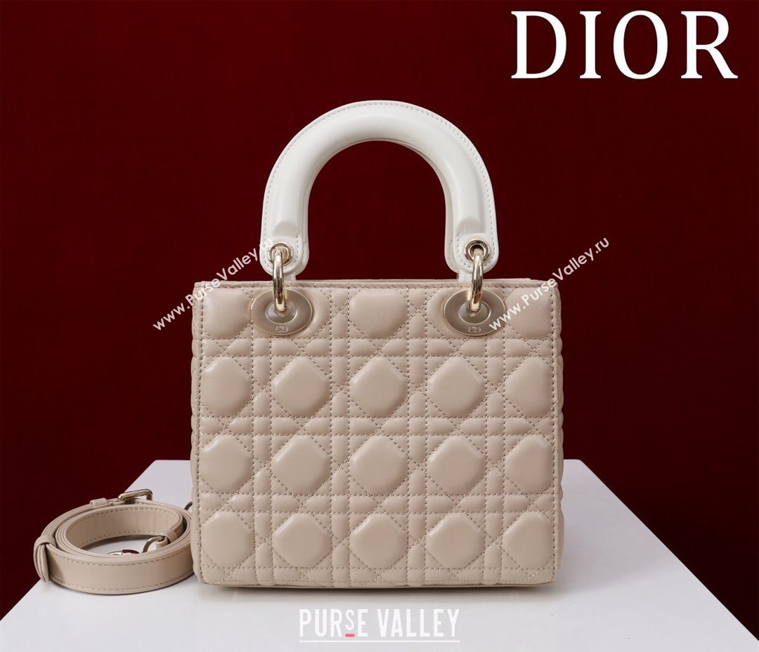 Dior Small Lady Bag in Two-Tone Cannage Lambskin Beige/White 2024 M0538 (XXG-240923075)