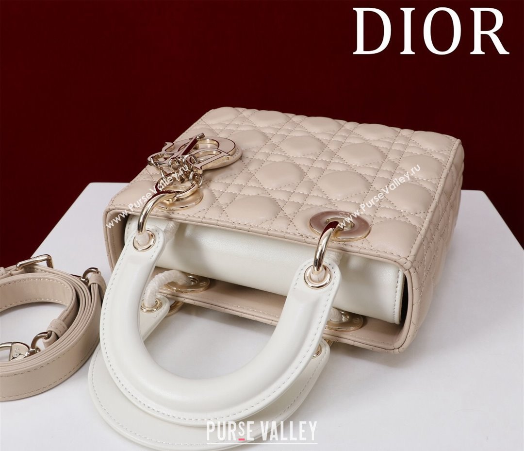 Dior Small Lady Bag in Two-Tone Cannage Lambskin Beige/White 2024 M0538 (XXG-240923075)