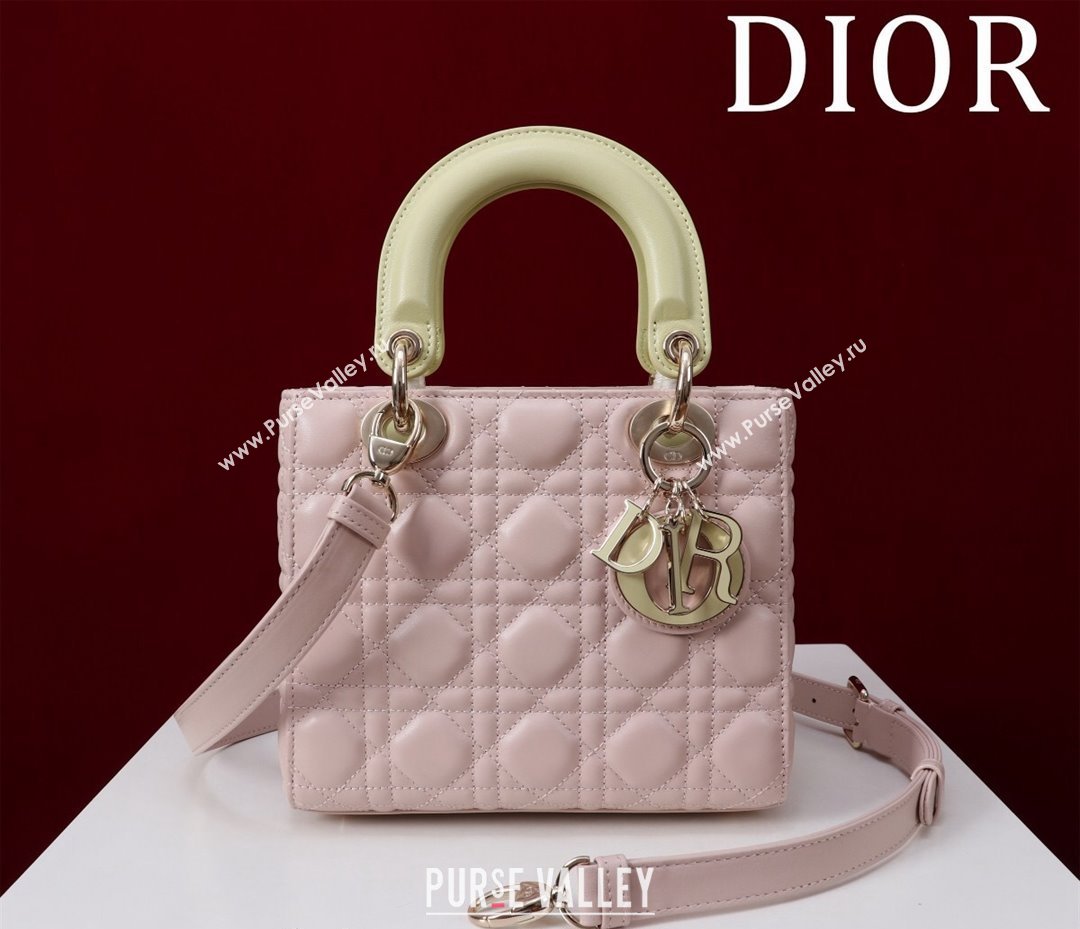 Dior Small Lady Bag in Two-Tone Cannage Lambskin Pink/Green 2024 M0538 (XXG-240923076)