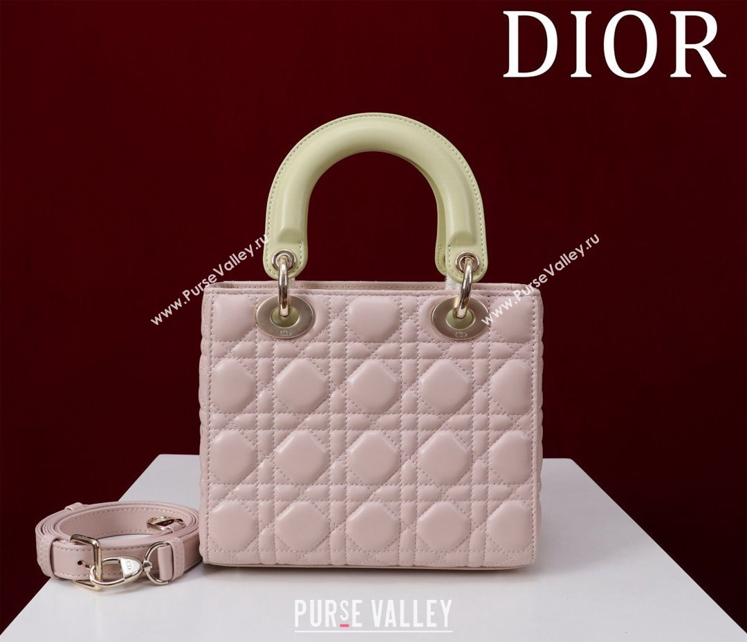 Dior Small Lady Bag in Two-Tone Cannage Lambskin Pink/Green 2024 M0538 (XXG-240923076)