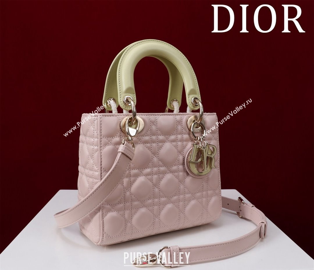 Dior Small Lady Bag in Two-Tone Cannage Lambskin Pink/Green 2024 M0538 (XXG-240923076)