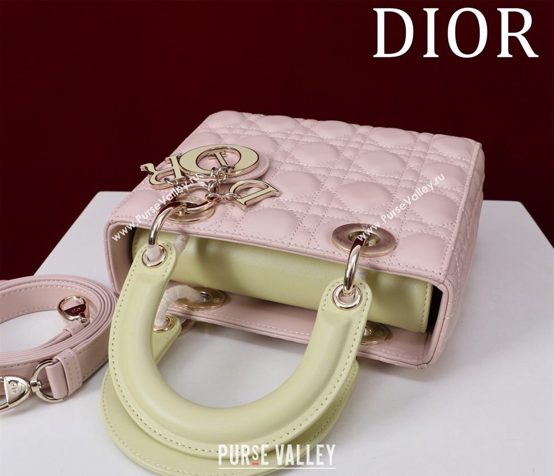 Dior Small Lady Bag in Two-Tone Cannage Lambskin Pink/Green 2024 M0538 (XXG-240923076)