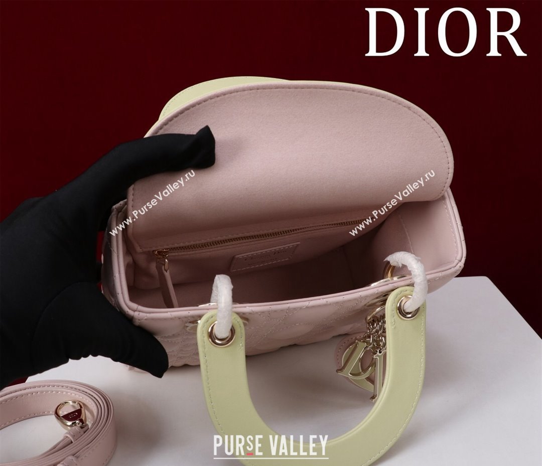 Dior Small Lady Bag in Two-Tone Cannage Lambskin Pink/Green 2024 M0538 (XXG-240923076)