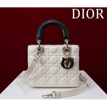 Dior Small Lady Bag in Two-Tone Cannage Lambskin White/Black 2024 M0538 (XXG-240923077)