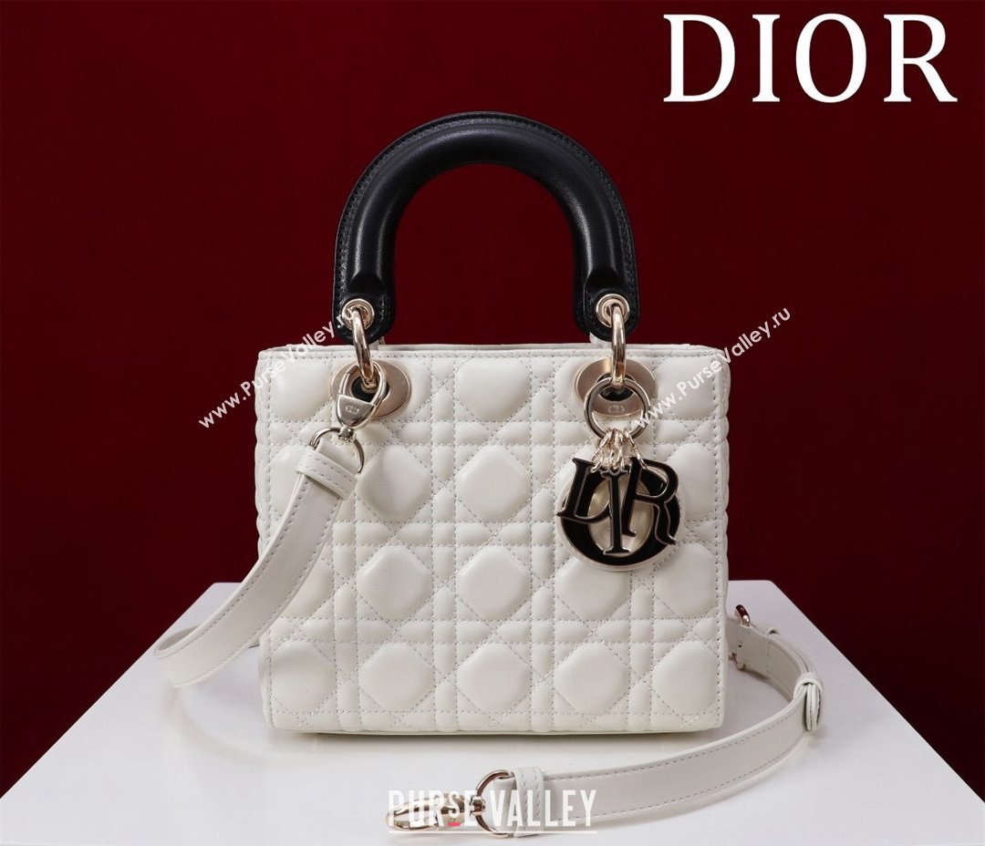 Dior Small Lady Bag in Two-Tone Cannage Lambskin White/Black 2024 M0538 (XXG-240923077)