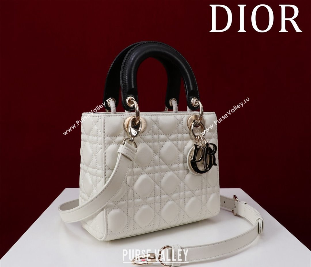 Dior Small Lady Bag in Two-Tone Cannage Lambskin White/Black 2024 M0538 (XXG-240923077)