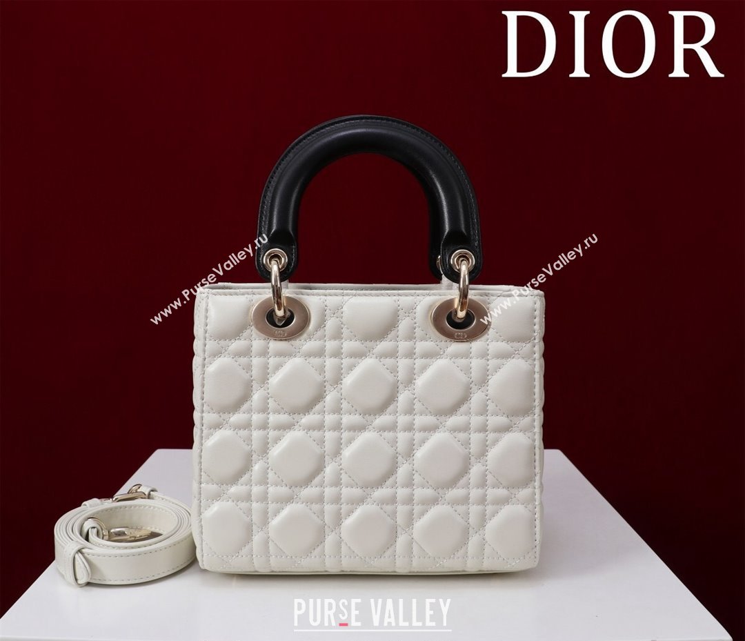 Dior Small Lady Bag in Two-Tone Cannage Lambskin White/Black 2024 M0538 (XXG-240923077)