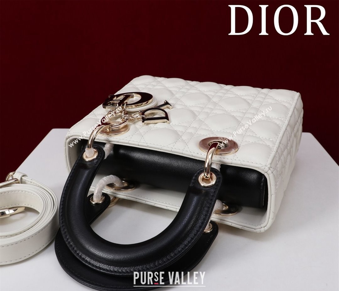 Dior Small Lady Bag in Two-Tone Cannage Lambskin White/Black 2024 M0538 (XXG-240923077)