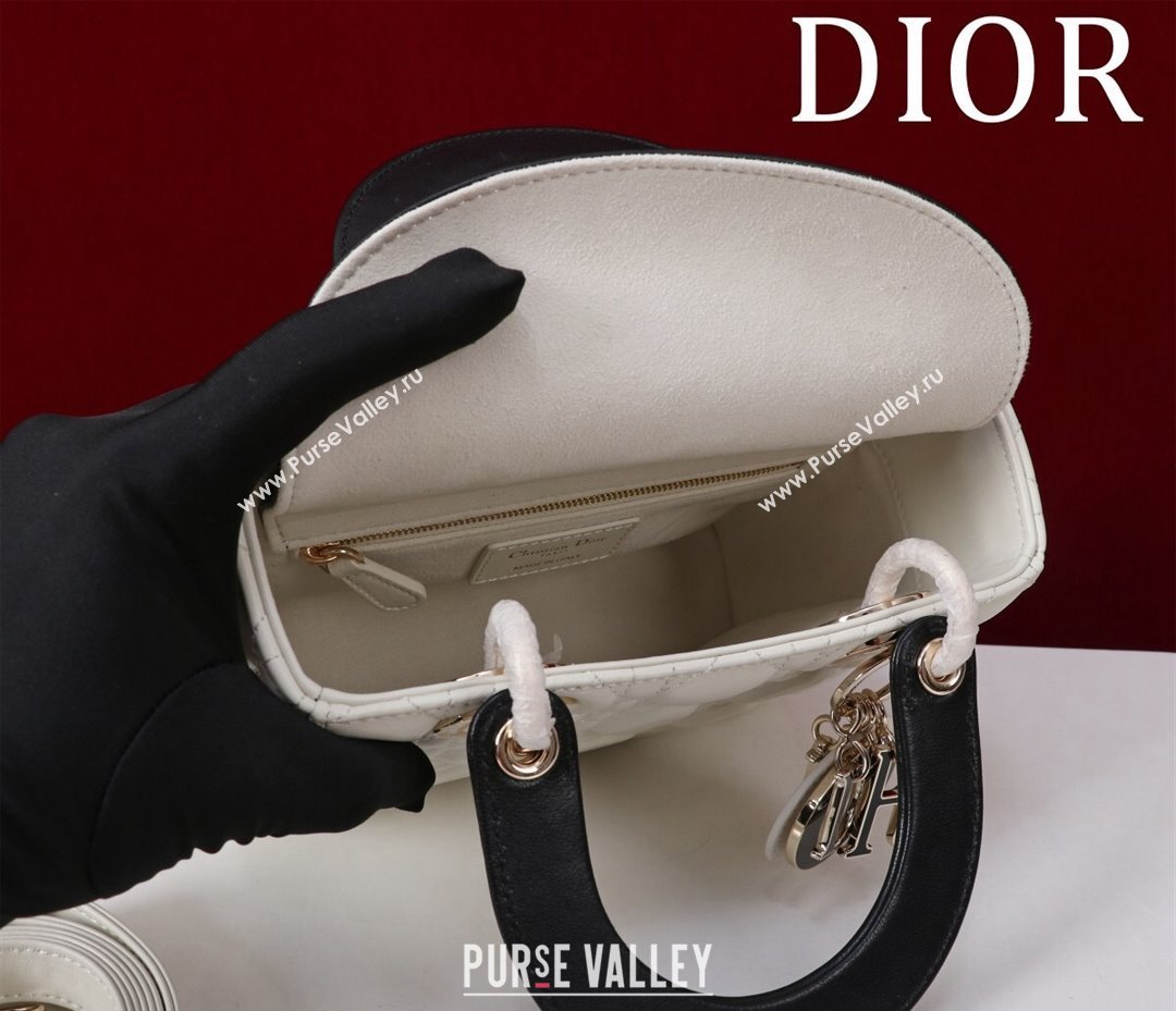 Dior Small Lady Bag in Two-Tone Cannage Lambskin White/Black 2024 M0538 (XXG-240923077)