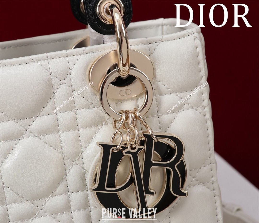 Dior Small Lady Bag in Two-Tone Cannage Lambskin White/Black 2024 M0538 (XXG-240923077)