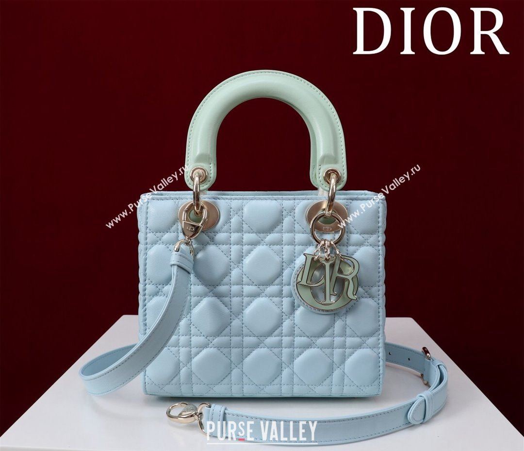 Dior Small Lady Bag in Two-Tone Cannage Lambskin Blue/Green 2024 M0538 (XXG-240923078)