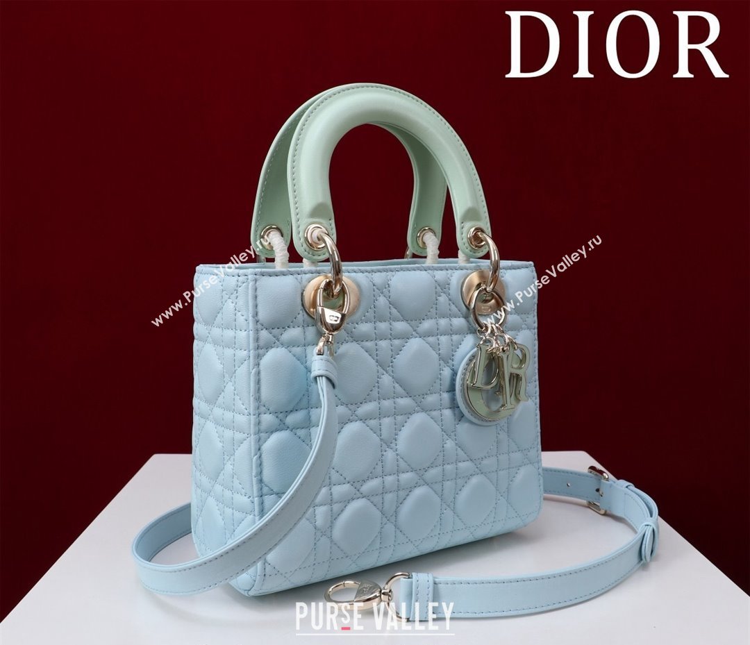 Dior Small Lady Bag in Two-Tone Cannage Lambskin Blue/Green 2024 M0538 (XXG-240923078)