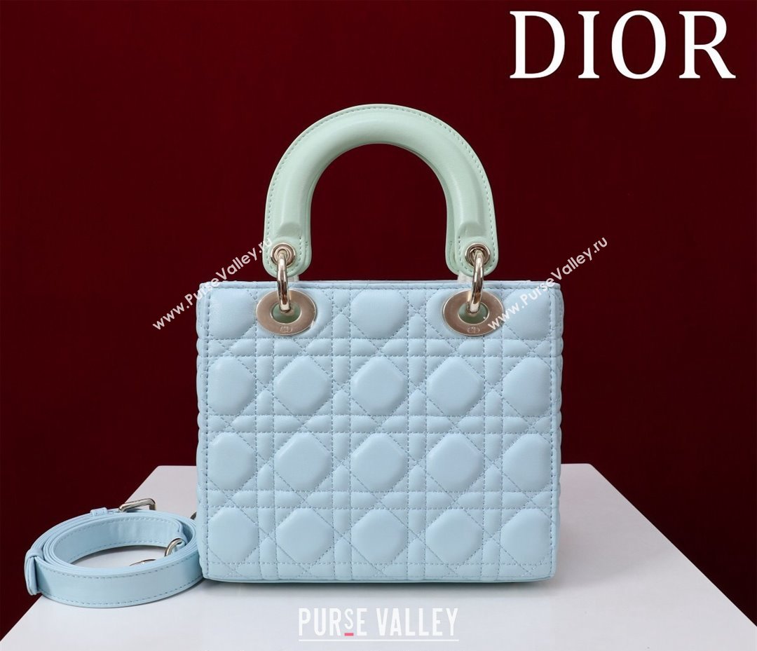 Dior Small Lady Bag in Two-Tone Cannage Lambskin Blue/Green 2024 M0538 (XXG-240923078)