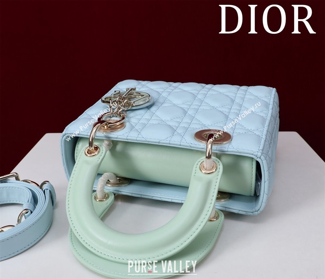 Dior Small Lady Bag in Two-Tone Cannage Lambskin Blue/Green 2024 M0538 (XXG-240923078)