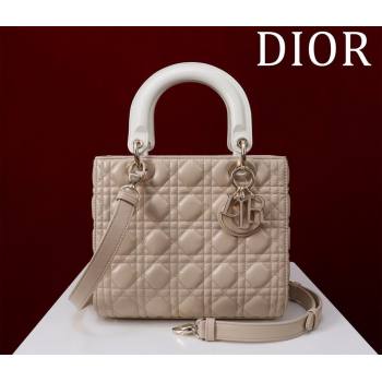 Dior Medium Lady Bag in Two-Tone Cannage Lambskin Beige/White 2024 M0565 (XXG-240923080)