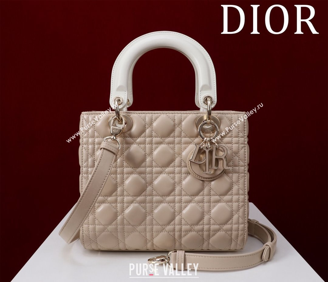 Dior Medium Lady Bag in Two-Tone Cannage Lambskin Beige/White 2024 M0565 (XXG-240923080)