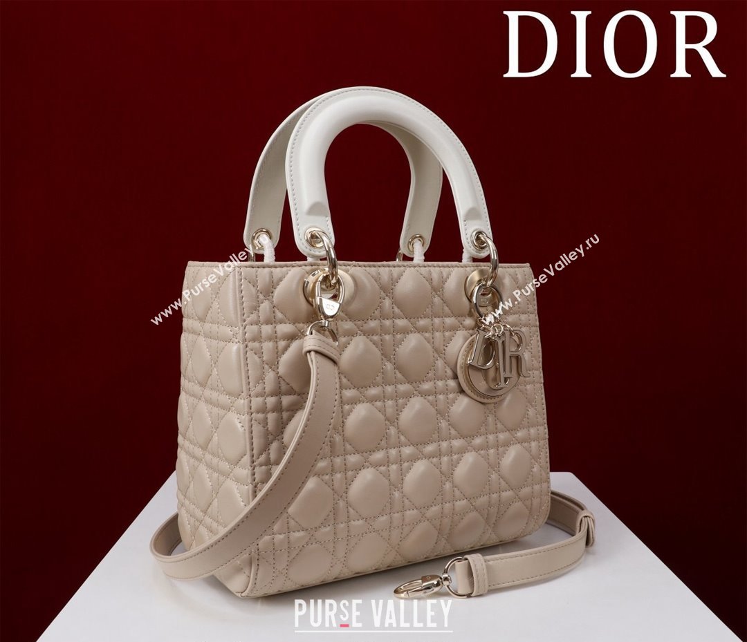 Dior Medium Lady Bag in Two-Tone Cannage Lambskin Beige/White 2024 M0565 (XXG-240923080)