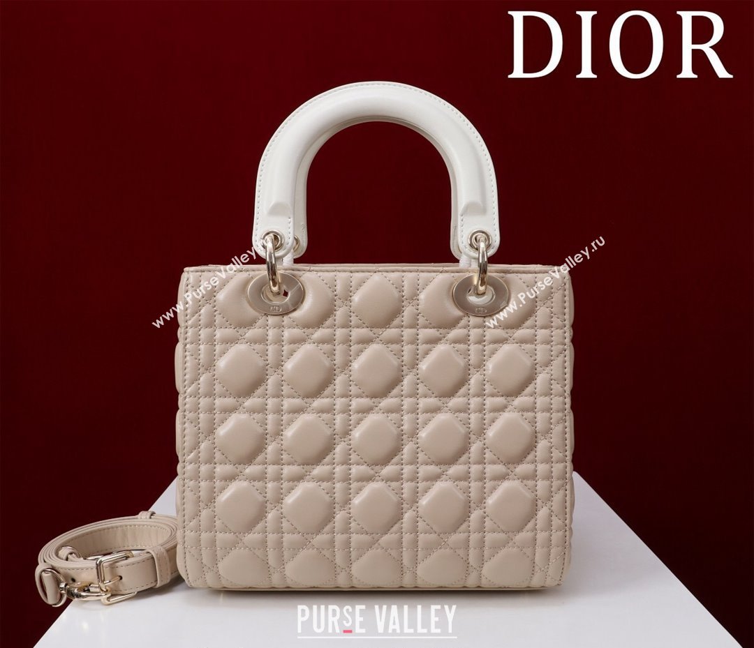 Dior Medium Lady Bag in Two-Tone Cannage Lambskin Beige/White 2024 M0565 (XXG-240923080)