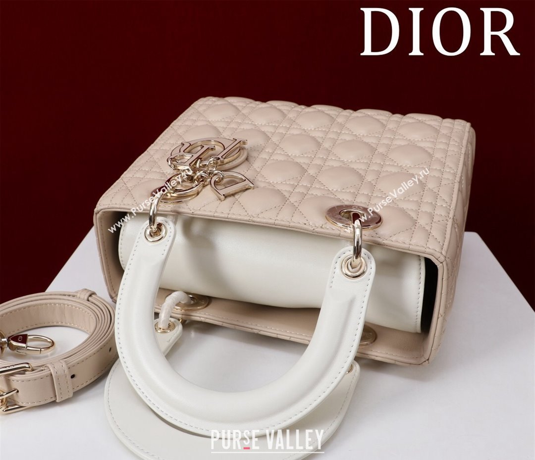 Dior Medium Lady Bag in Two-Tone Cannage Lambskin Beige/White 2024 M0565 (XXG-240923080)