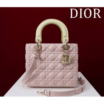 Dior Medium Lady Bag in Two-Tone Cannage Lambskin Pink/Green 2024 M0565 (XXG-240923079)