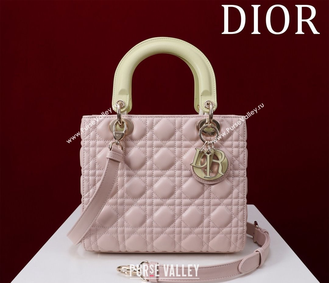 Dior Medium Lady Bag in Two-Tone Cannage Lambskin Pink/Green 2024 M0565 (XXG-240923079)