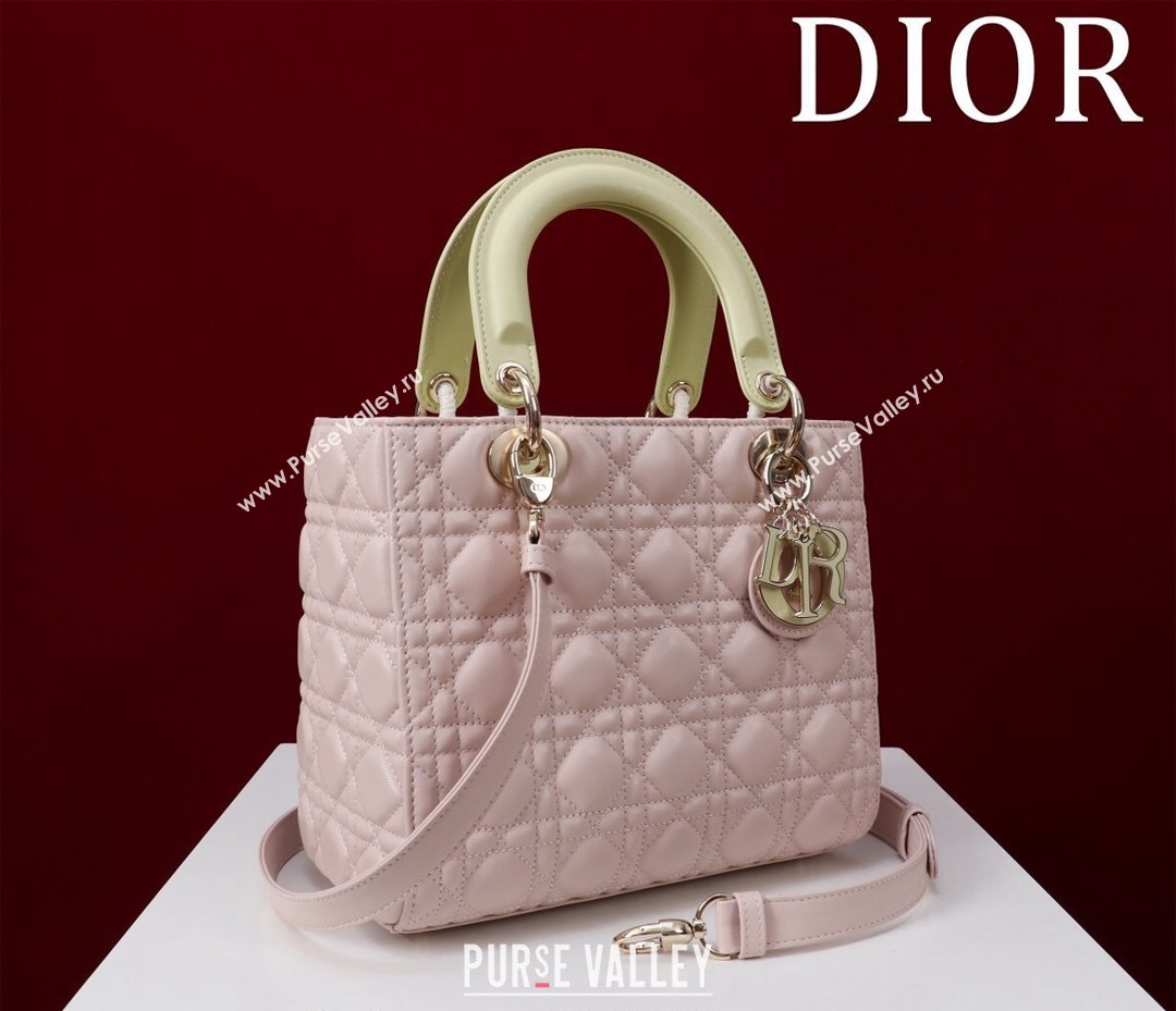 Dior Medium Lady Bag in Two-Tone Cannage Lambskin Pink/Green 2024 M0565 (XXG-240923079)