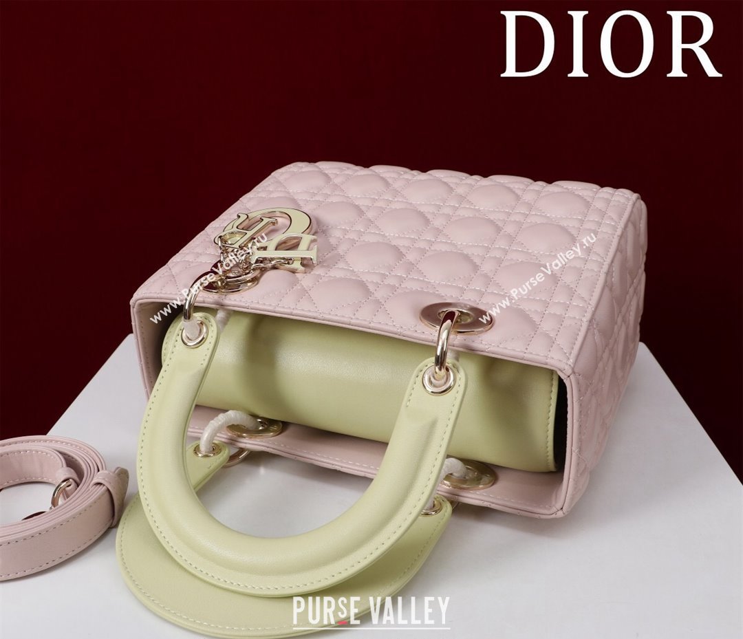 Dior Medium Lady Bag in Two-Tone Cannage Lambskin Pink/Green 2024 M0565 (XXG-240923079)