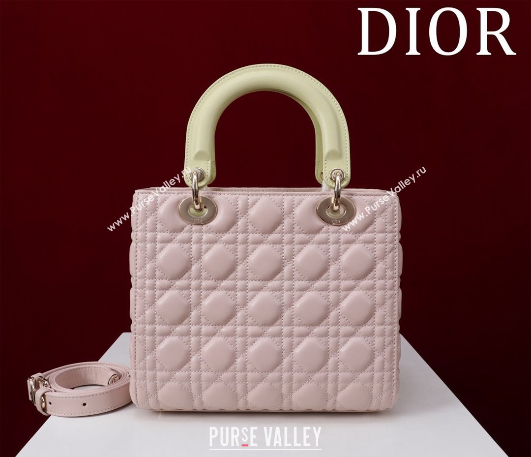 Dior Medium Lady Bag in Two-Tone Cannage Lambskin Pink/Green 2024 M0565 (XXG-240923079)