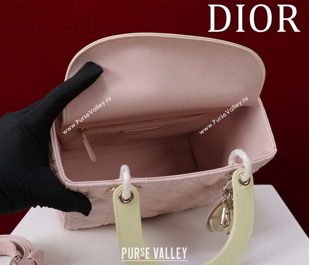 Dior Medium Lady Bag in Two-Tone Cannage Lambskin Pink/Green 2024 M0565 (XXG-240923079)