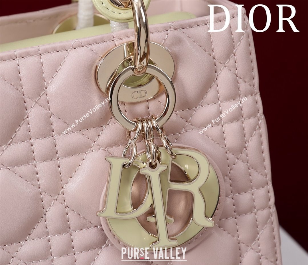 Dior Medium Lady Bag in Two-Tone Cannage Lambskin Pink/Green 2024 M0565 (XXG-240923079)