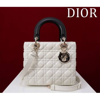 Dior Medium Lady Bag in Two-Tone Cannage Lambskin White/Black 2024 M0565 (XXG-240923081)