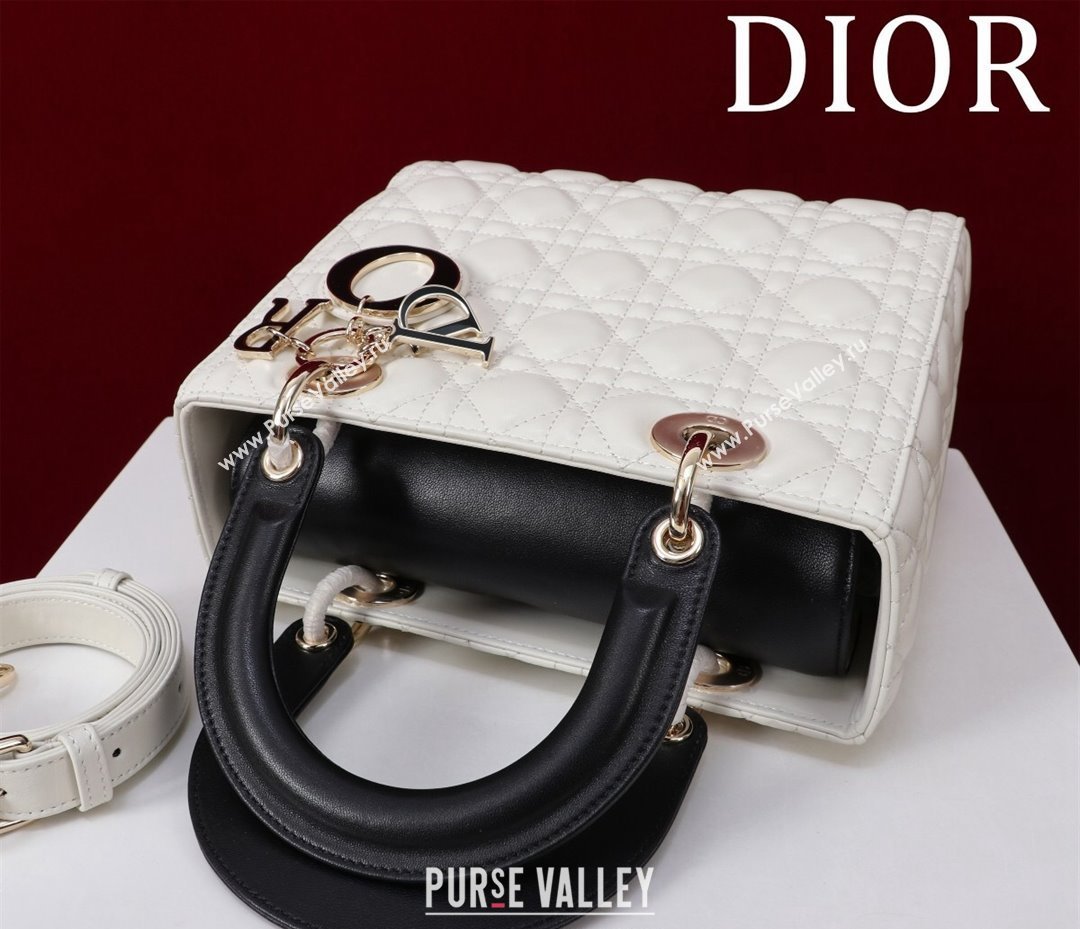 Dior Medium Lady Bag in Two-Tone Cannage Lambskin White/Black 2024 M0565 (XXG-240923081)